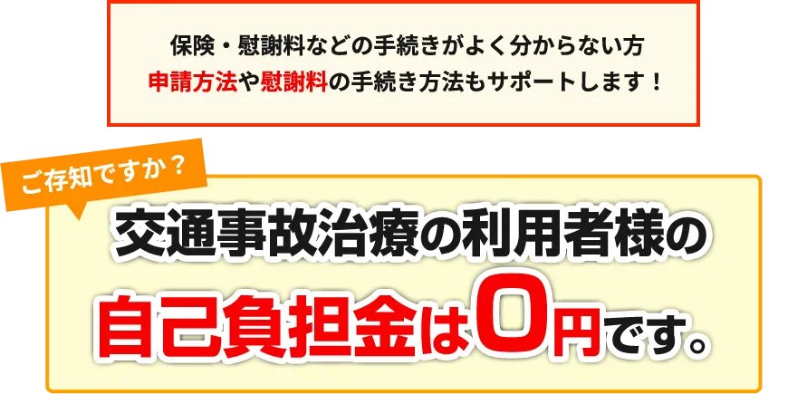 交通事故治療の保険利用者様の自己負担金は0円